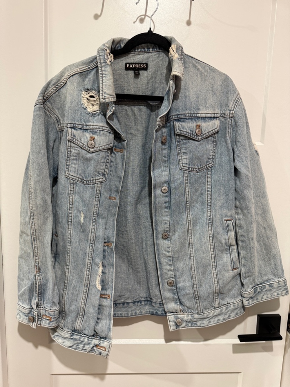 Express Light Blue Distressed Denim Jacket